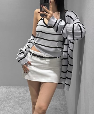 圓領合身薄款橫條紋針織小罩衫2