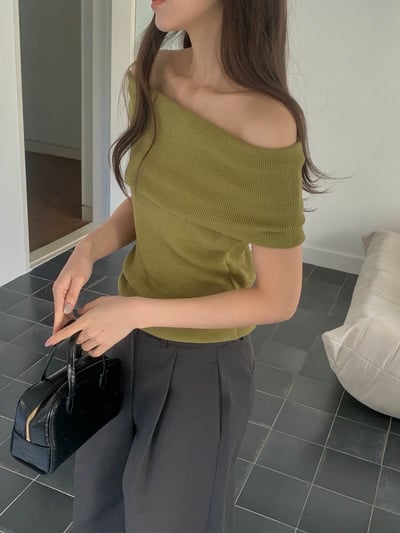 平口反折領彈力螺紋短袖Ｔ1