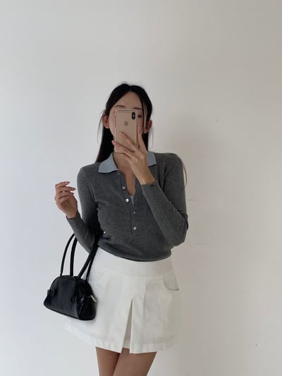 拼接排釦襯領假兩件針織衫4