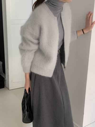 圓領馬海毛雙向拉鍊外套3