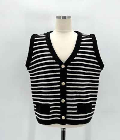 橫條紋金釦針織背心10