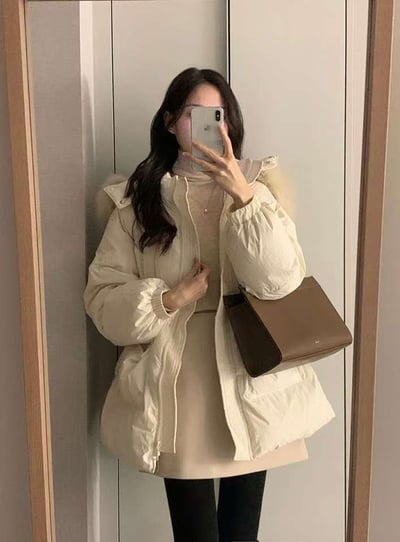 可拆狐狸毛連帽縮腰鴨絨外套（鴨絨100%)4