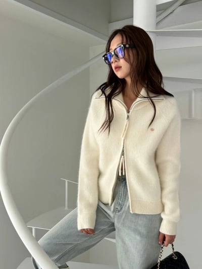 兔毛混馬海毛金屬logo可高領外套7