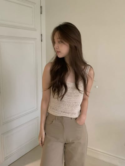 百搭清新款Ｕ領鉤針背心2