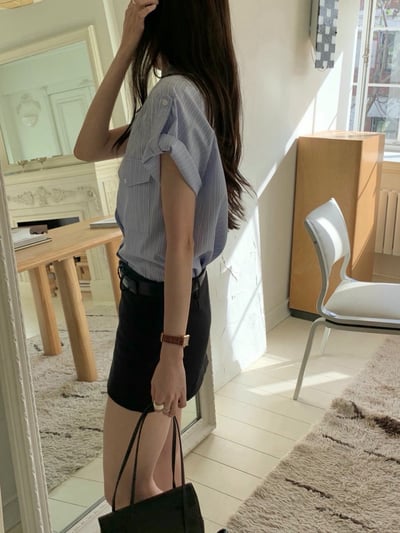 清爽直紋口袋襯衫7