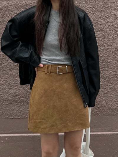 挺款麂皮Ａ字短裙（附皮帶）2