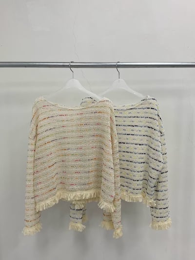 配色織紋流蘇滾邊薄款針織衣15