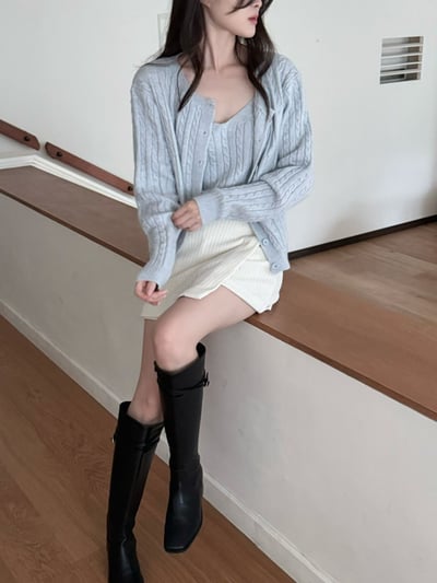 麻花細肩背心＋排釦罩衫SET2