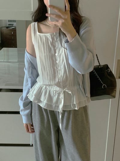 方領打褶鬆緊縮腰棉麻背心6