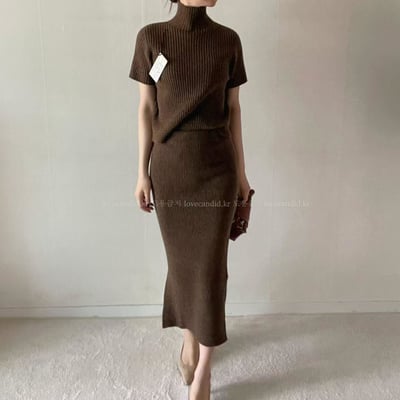 高領坑紋素色短袖針織衫5