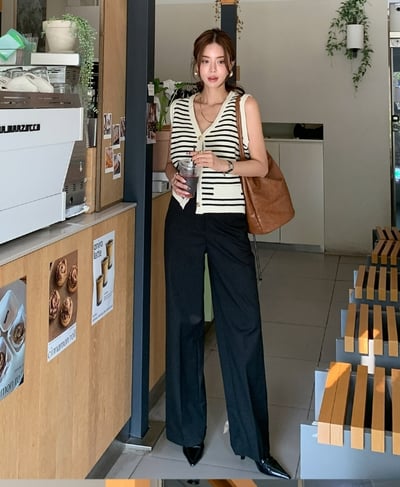 橫條紋金釦針織背心7