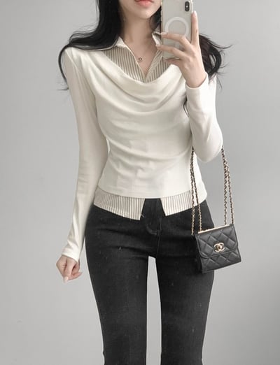 （客訂勿下單）垂墜領假兩件拼接襯衫4