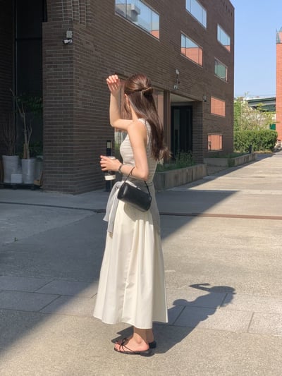 條紋背心拼接圓裙長洋8