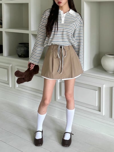拼接襯料壓摺西裝短褲裙3