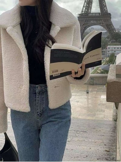 毛毛款翻領排釦雙面穿外套4