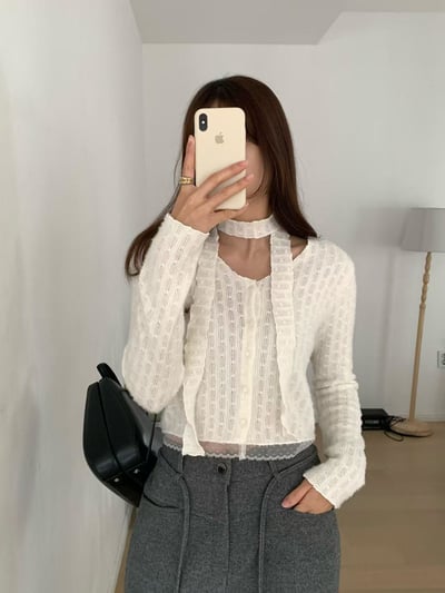 排釦下擺滾邊紗+小絲巾上衣2