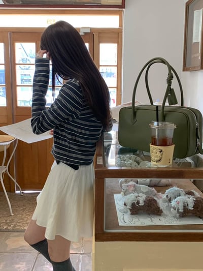 文青條紋鈕扣上衣12