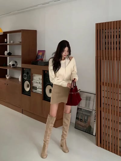 大V領針織+素色背心SET7