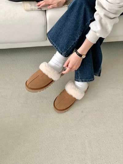 中線毛毛方塊牛皮厚底拖鞋5