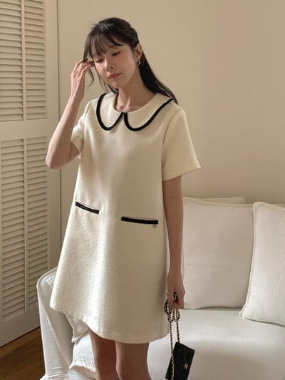 娃娃領小香滾邊洋裝1