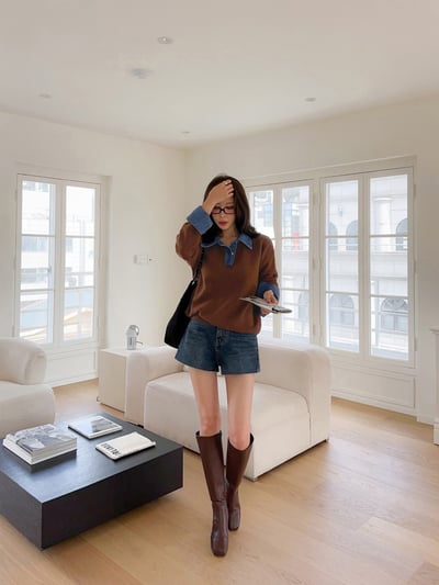 拼接銀釦牛仔面料針織衫4