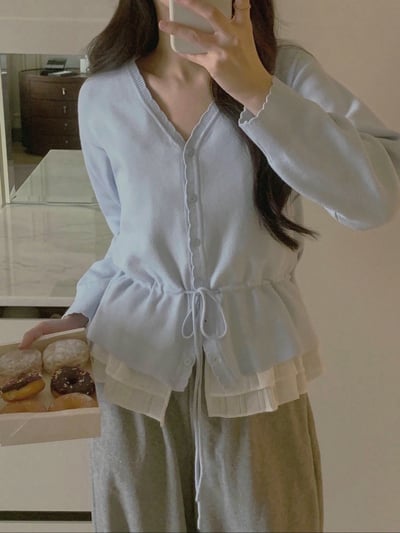 兩穿抽繩鬆緊縮腰針織小外套12