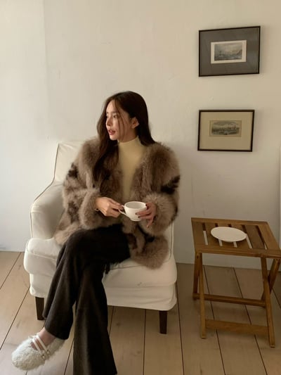 不規則色塊豹紋感毛毛外套5