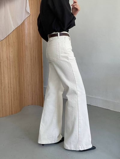 高腰薄絨面小喇叭牛仔褲4