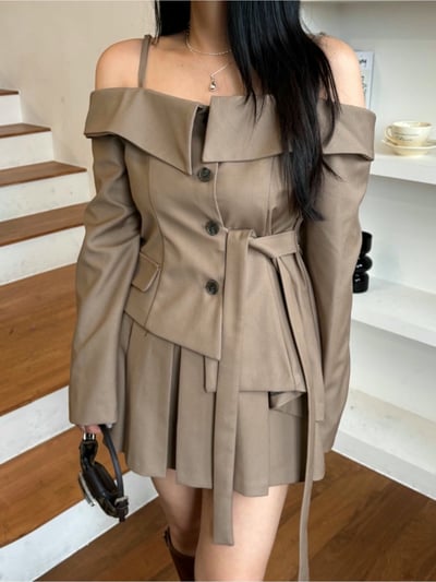 細肩吊帶翻領側綁結西裝衫6