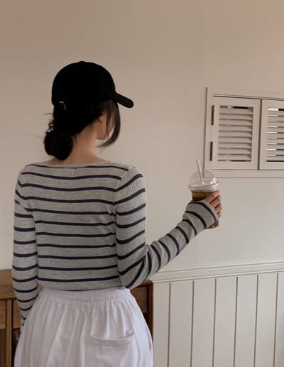 圓領合身薄款橫條紋針織小罩衫2