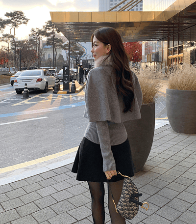 三件組｜Ｖ領坑紋針織衣+小斗篷＋可拆毛圈SET10