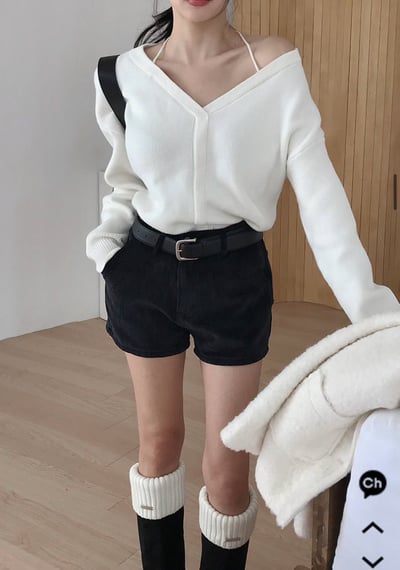 繞頸綁結Ｖ領針織衣7