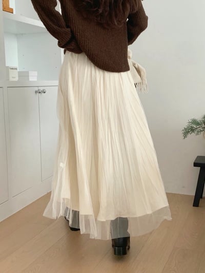 兩面穿！壓紋絨面料拼接網紗長裙4