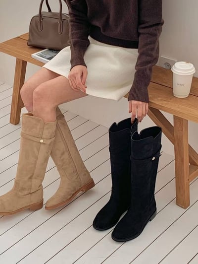 側金釦絨面麂皮低跟長靴(3cm)6