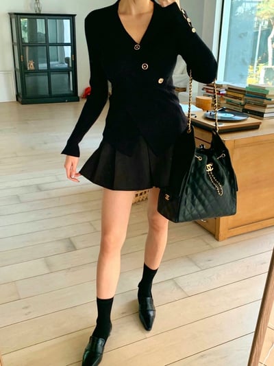 磨毛拼接百褶短褲裙（附扣環皮帶)10