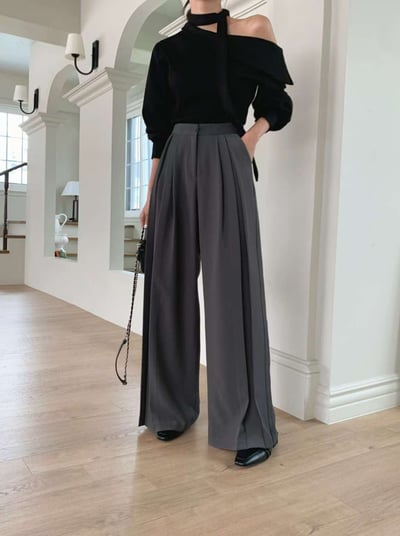 （客訂勿下單）高腰前百褶造型西裝寬褲9