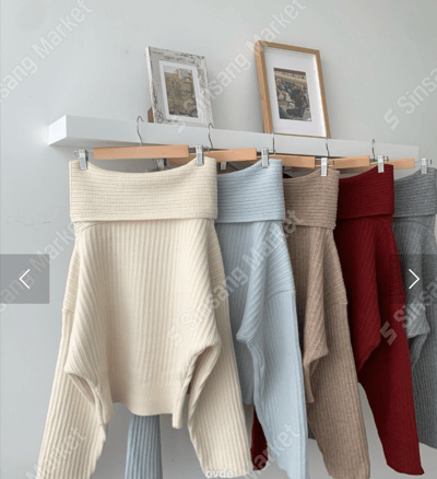 反摺平領羊毛針織衣＋鬆緊短褲SET16