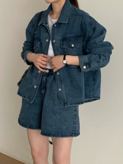 文青牛仔外套+短褲SET1