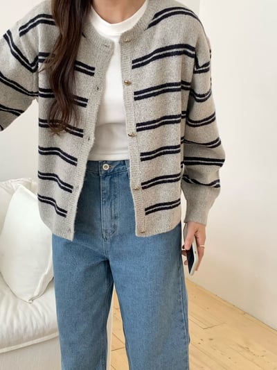 雙橫紋金釦10%羊毛針織外套1