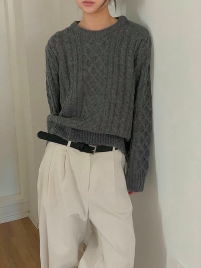 圓領經典麻花素色針織衣8