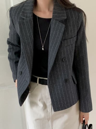 刀領直紋羊毛50％西裝外套5