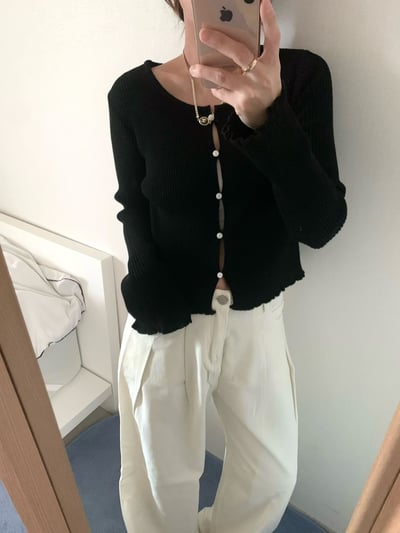 木耳滾邊細坑紋彈性針織外套4