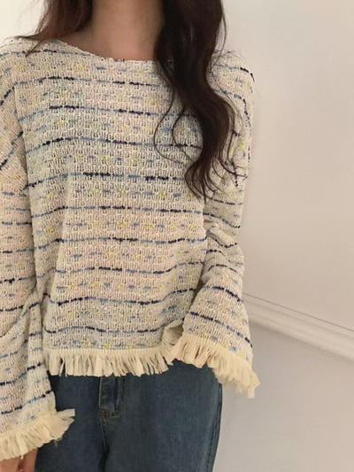 配色織紋流蘇滾邊薄款針織衣9
