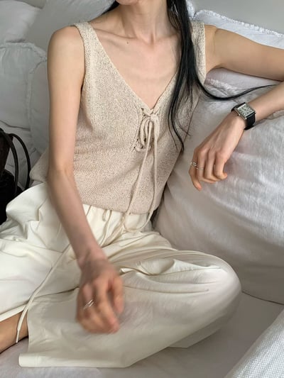 前綁結造型Ｖ領冰絲針織背心13