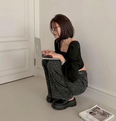 順身豹紋微寬牛仔褲5