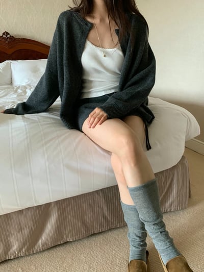 排釦圓領針織罩衫＋螺紋抽繩針織短褲SET(可拆買）7