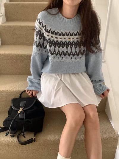 圓領復古圖騰針織衣1