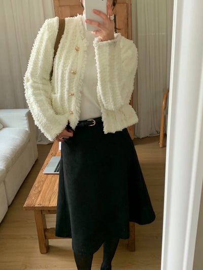 蕾絲滾邊壓皺毛感金釦外套8