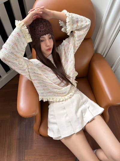 配色織紋流蘇滾邊薄款針織衣2