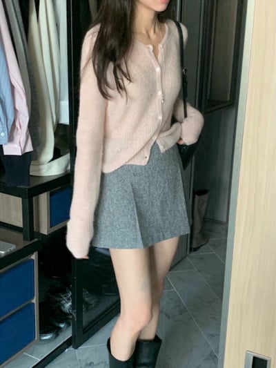 磨毛款打褶造型Ａ字短裙5